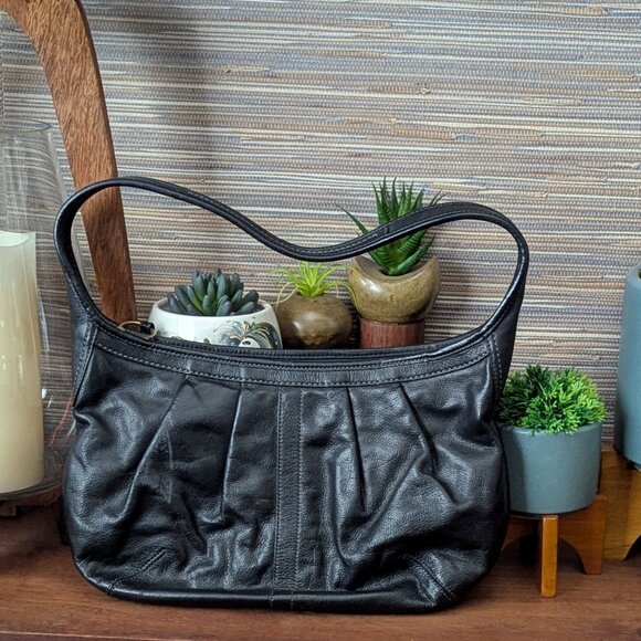 Coach Pleated Leather Handbag Black Hobo Shoulder Bag Purse - Picture 3 of 13